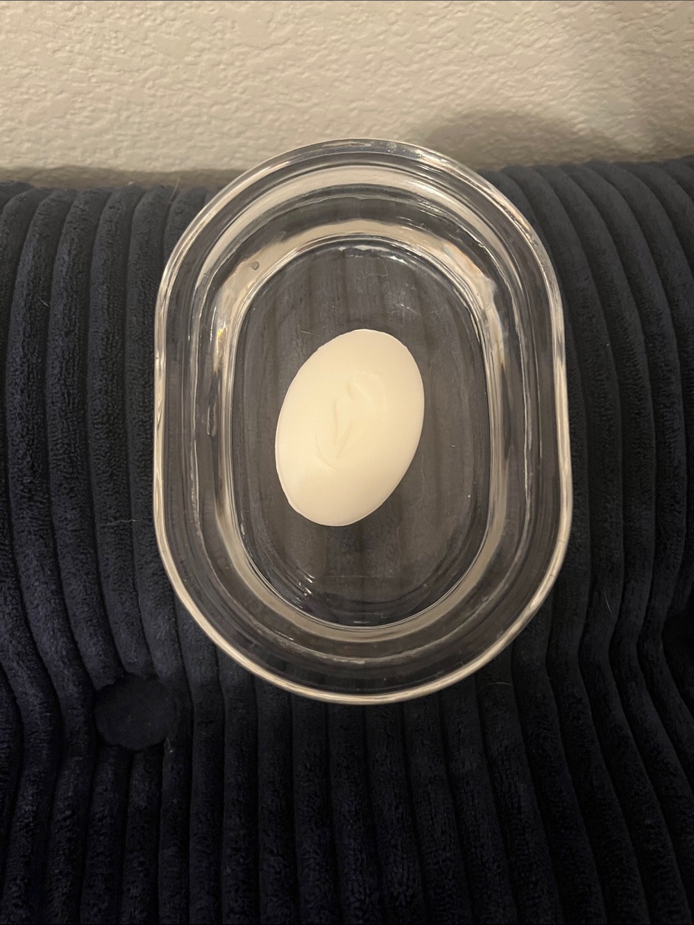 Clear Glass Oval Dish with White Soap Accent - Home Accents